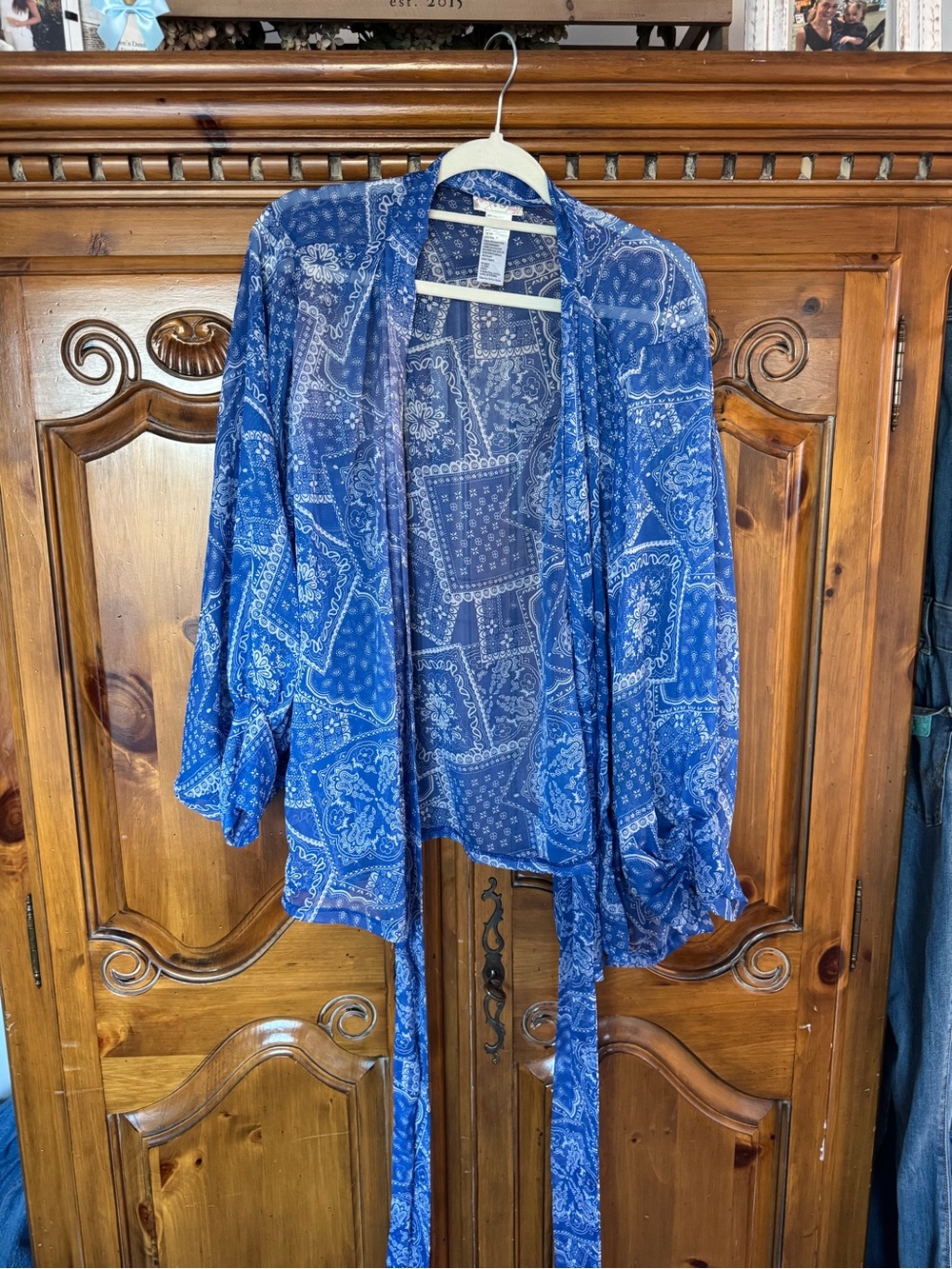 Free People Blue Paisley Open-Front Kimono